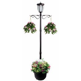 Solar Lamp Post & Planter, 1 Light, Bronze, 7-Ft.