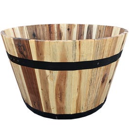 Wood Barrel Wood Planter, 21 x 12-In.