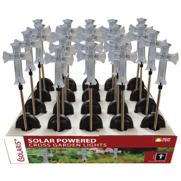 SOLAR CROSS GARDEN STAKE WITH WHITE LED LIGHTS (34 INCH)