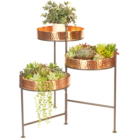 PANACEA CONTEMPORARY HAMMERED 3-TIER FOLDING STAND (30 IN, COPPER)