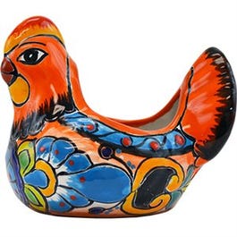 Ceramic Planter, Hen, Double-Fired, Hand-Painted, 6-In.